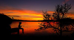 Little Boy Fishing at sunset, Fishing, 