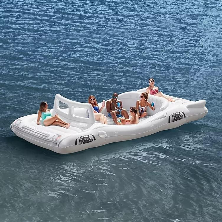 Members Mark Inflatable White Limo Island: Spacious Party Pool Float with Coolers, Cup Holders, and Comfortable Seating for 6 People
