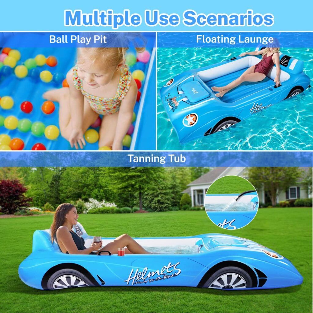 Alupssuc XL Inflatable Pool Floats Double Lounger Adult Size with Ice Bucket, 102 x 63 Extra Large and Thick Convertible Raft for Swimming Pool, Beach Tanning  Lake Floats with Headrest, BlueWhite