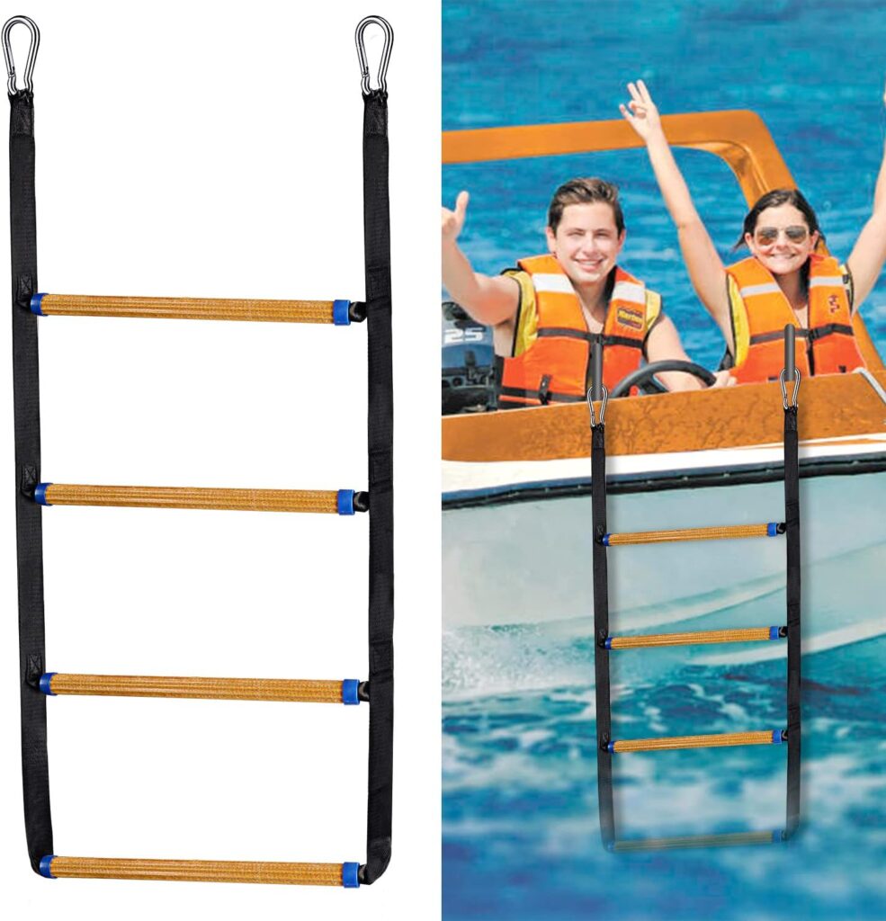 Boat Rope Ladder 4 Step,Rope Ladder Portable for Adults Fishing Boat Canoeing,Inflatable Boat, Kayak, Motorboat, Reusable Heavy Duty Anti Slip Rope Ladder