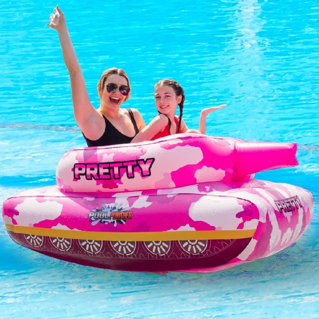 Float Factory’s Heavy Duty Inflatable Pool Float with Water Gun That Blast Water up to 50 ft! - Premium  Giant Pool Games for Adults and Family - Funny  Huge Pool Punisher Float Tank w/Water Cannon