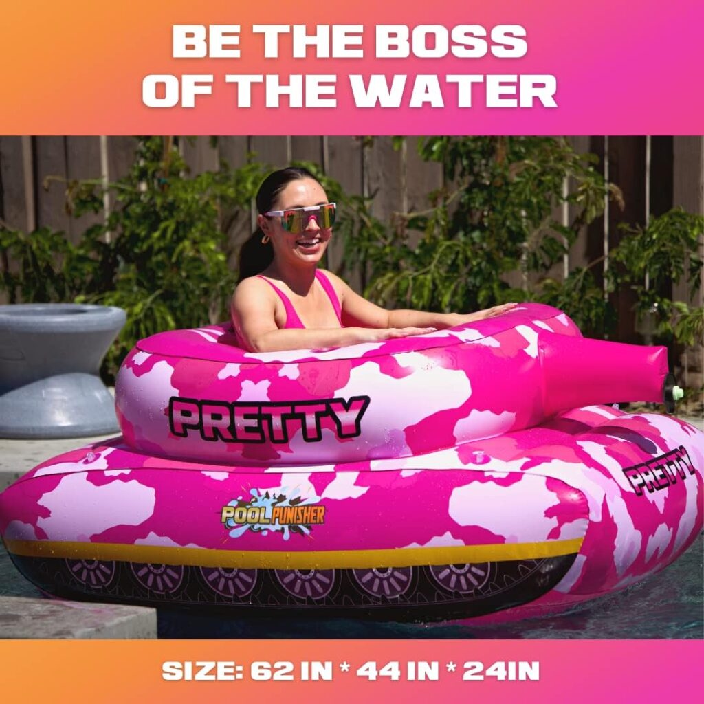 Float Factory’s Heavy Duty Inflatable Pool Float with Water Gun That Blast Water up to 50 ft! - Premium  Giant Pool Games for Adults and Family - Funny  Huge Pool Punisher Float Tank w/Water Cannon