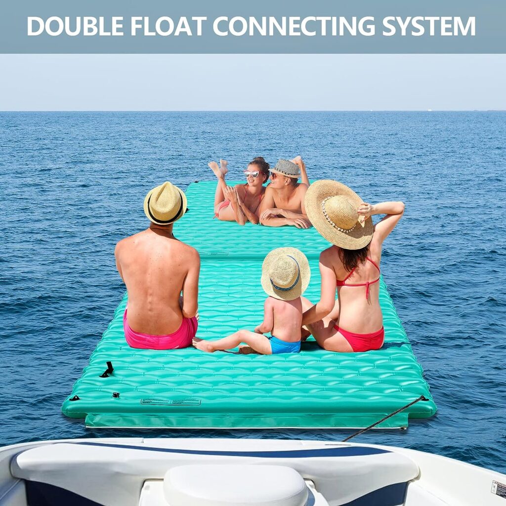 Giant Inflatable Floating Mat with Pillows, 114 x 72, Jojoka Inflatable Floats for Swimming Lake Pool Boating Beach, Floating Island for Water Relaxing Party Floatie Lounger Beach Pool Party Toy