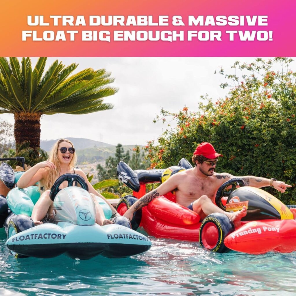 Huge Race Car Pool Float for Adults Kids  Family - Giant Inflatable Toy Floatie - Durable  Heavy Duty Lounger - Summer Pool Party Accessories by Float Factory