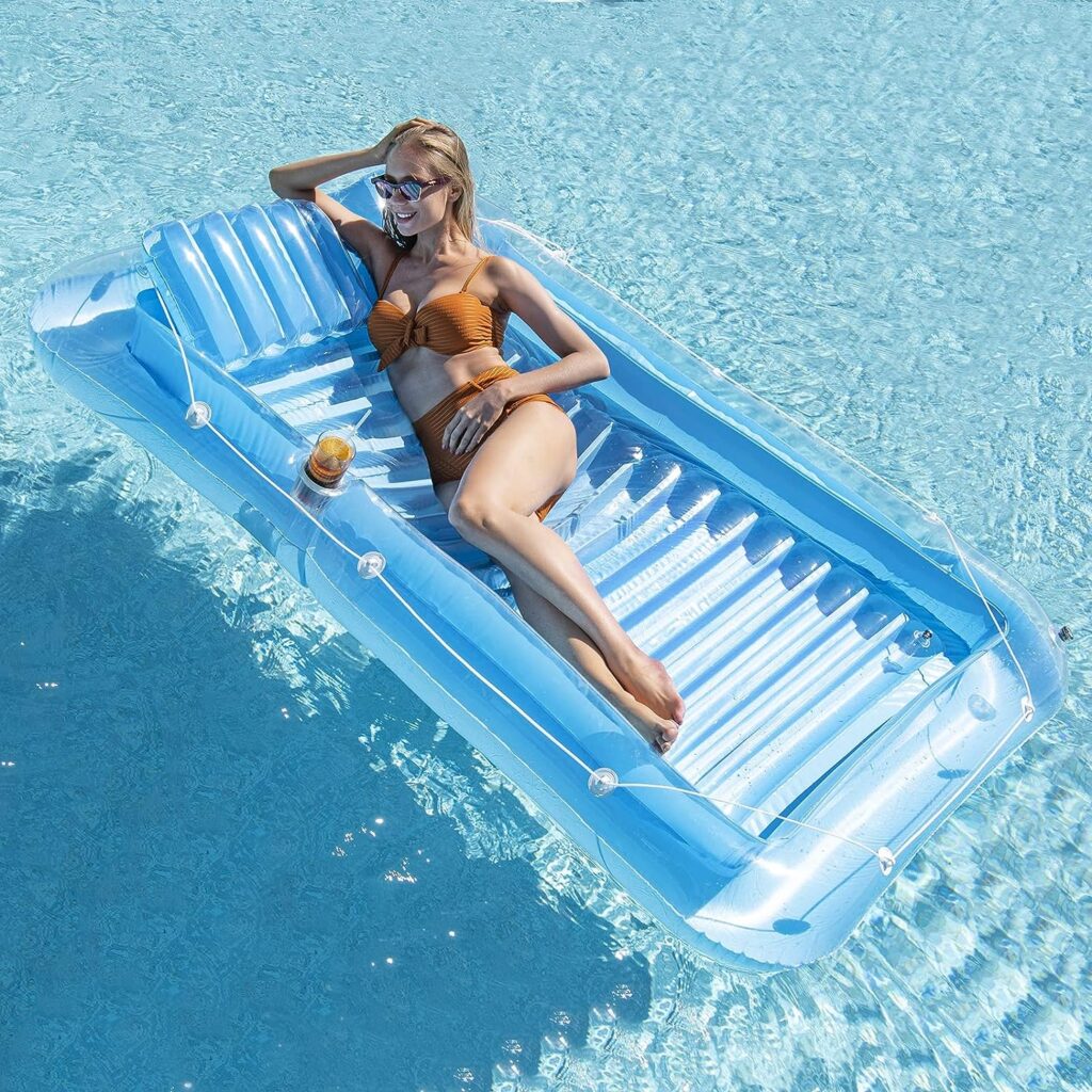 Inflatable Pool Floats - Pool Lounger Raft Floats for Adults, Blow Up Tanning Pool with Removable Pillow, 4 in 1 Recliner Sunbathing Pool Floatie Toys