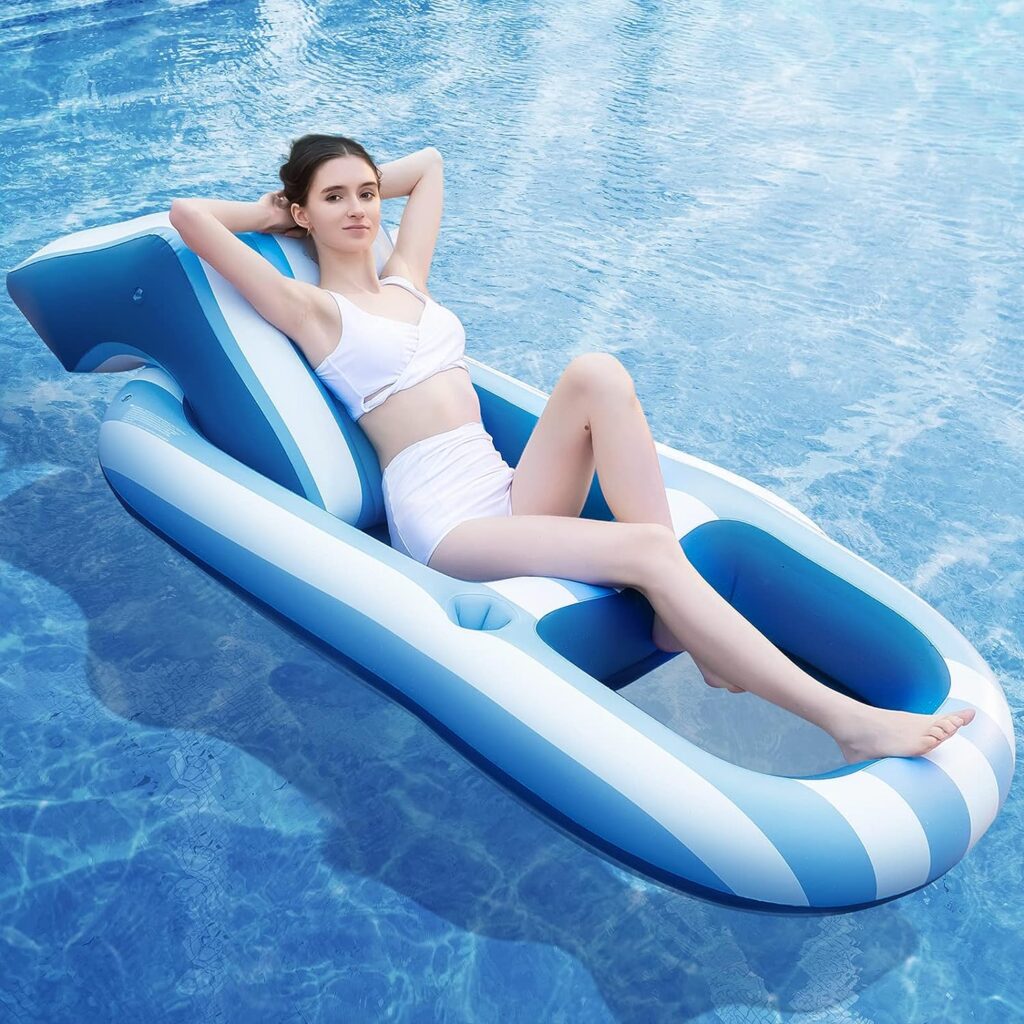 SKBANRU Pool Floats Adult Size, Inflatable Pool Floats and Rafts Water Lounger with Headrest and Cup Holder, Large Pool Floaties Recliner
