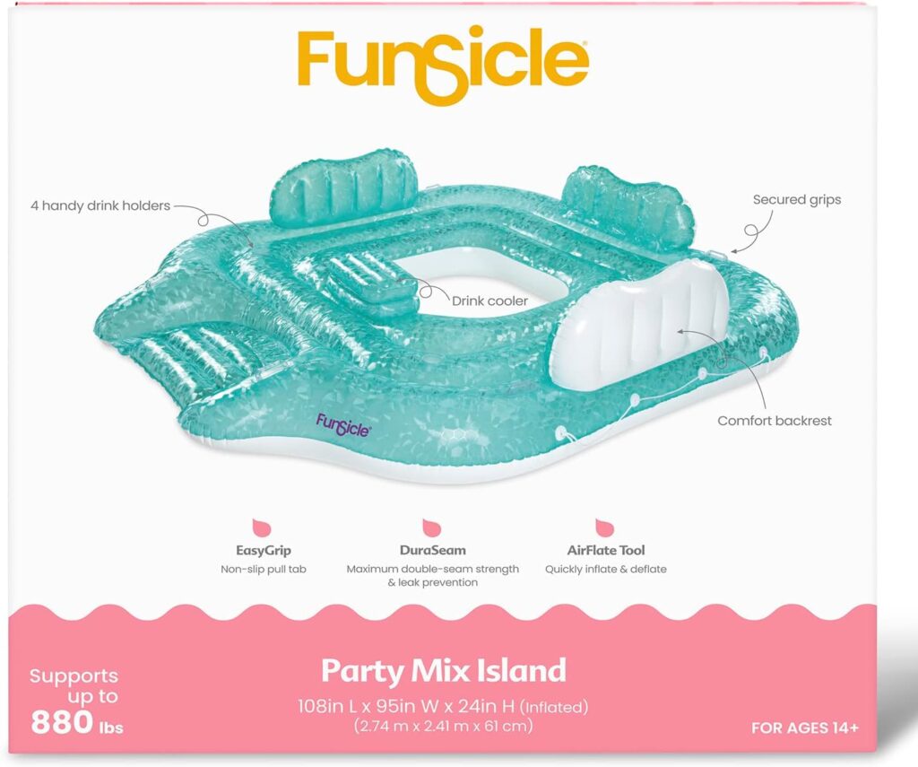 Funsicle 9 ft Party Mix Inflatable Island Float, Adult-Sized