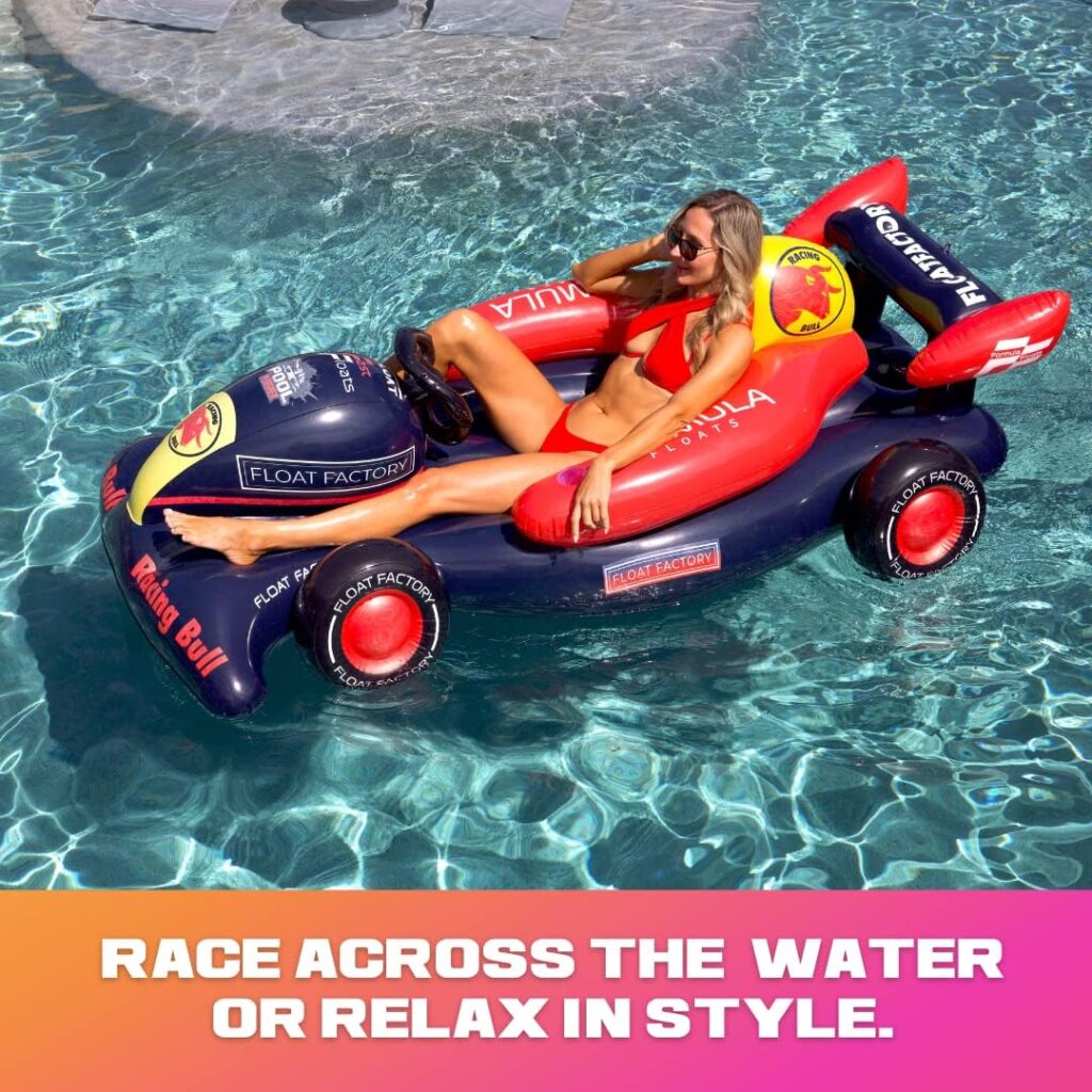 Huge Race Car Pool Float for Adults Kids  Family - Giant Inflatable Toy Floatie - Durable  Heavy Duty Lounger - Summer Pool Party Accessories by Float Factory