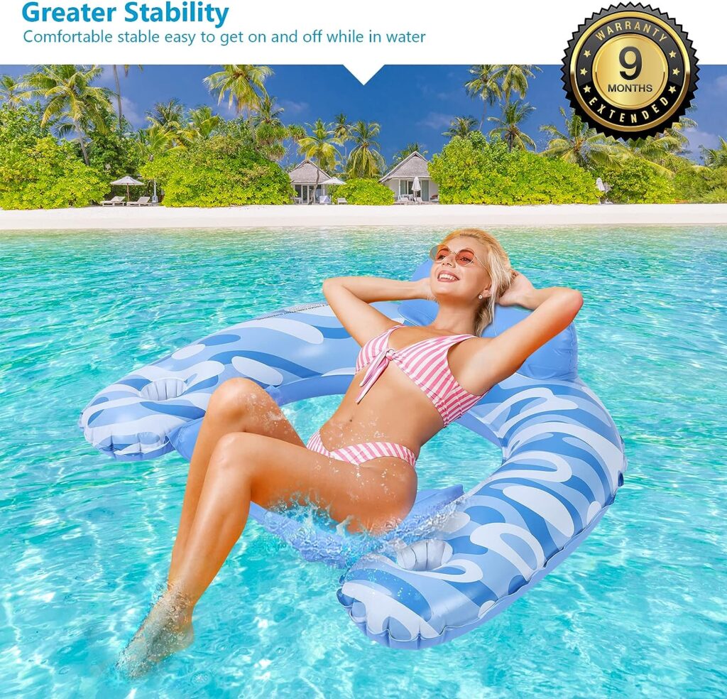 Keriday Inflatable Pool Float Chair - Floating Pool Chair Lounge Floats for Swimming Pool Water Chair Pool Lounger with Cup Holder Pool Toy Party Floaties for Adults, Extra Large