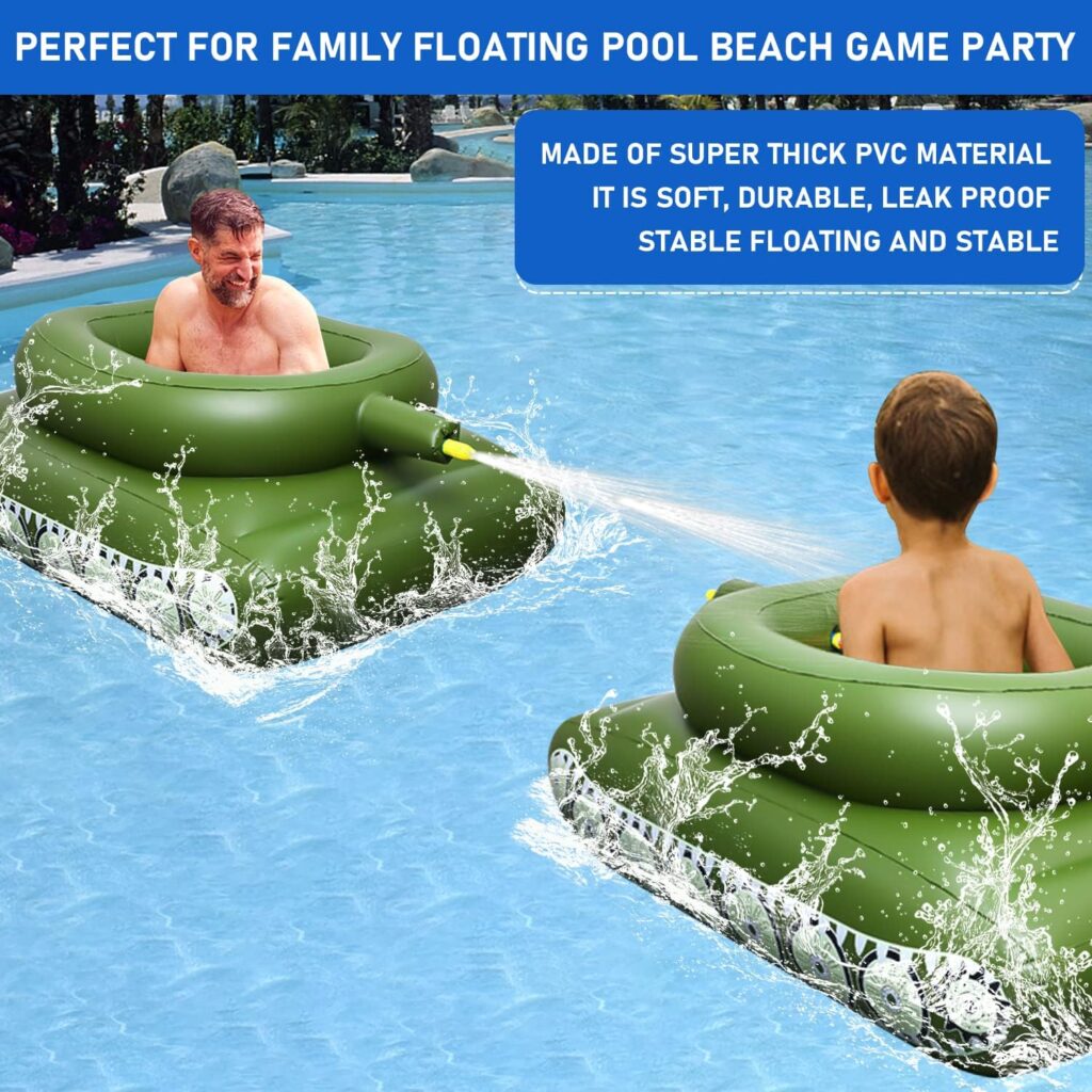 MOYACA Inflatable Ship Float with Water Gun, Fun Tank Shaped Ride-On Floaties for Kids Adult Summer Pool Party