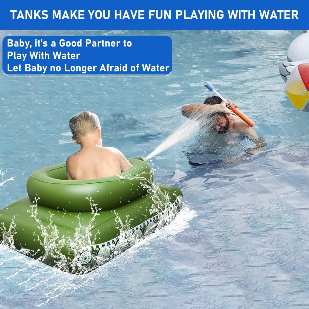 MOYACA Inflatable Ship Float with Water Gun, Fun Tank Shaped Ride-On Floaties for Kids Adult Summer Pool Party